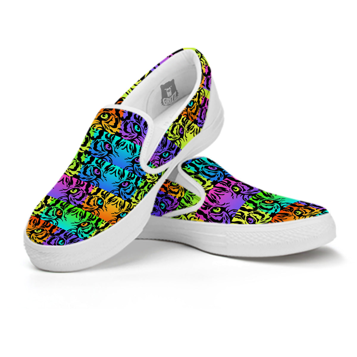 Rainbow Tiger Eyes Print Pattern White Slip On Shoes-grizzshop