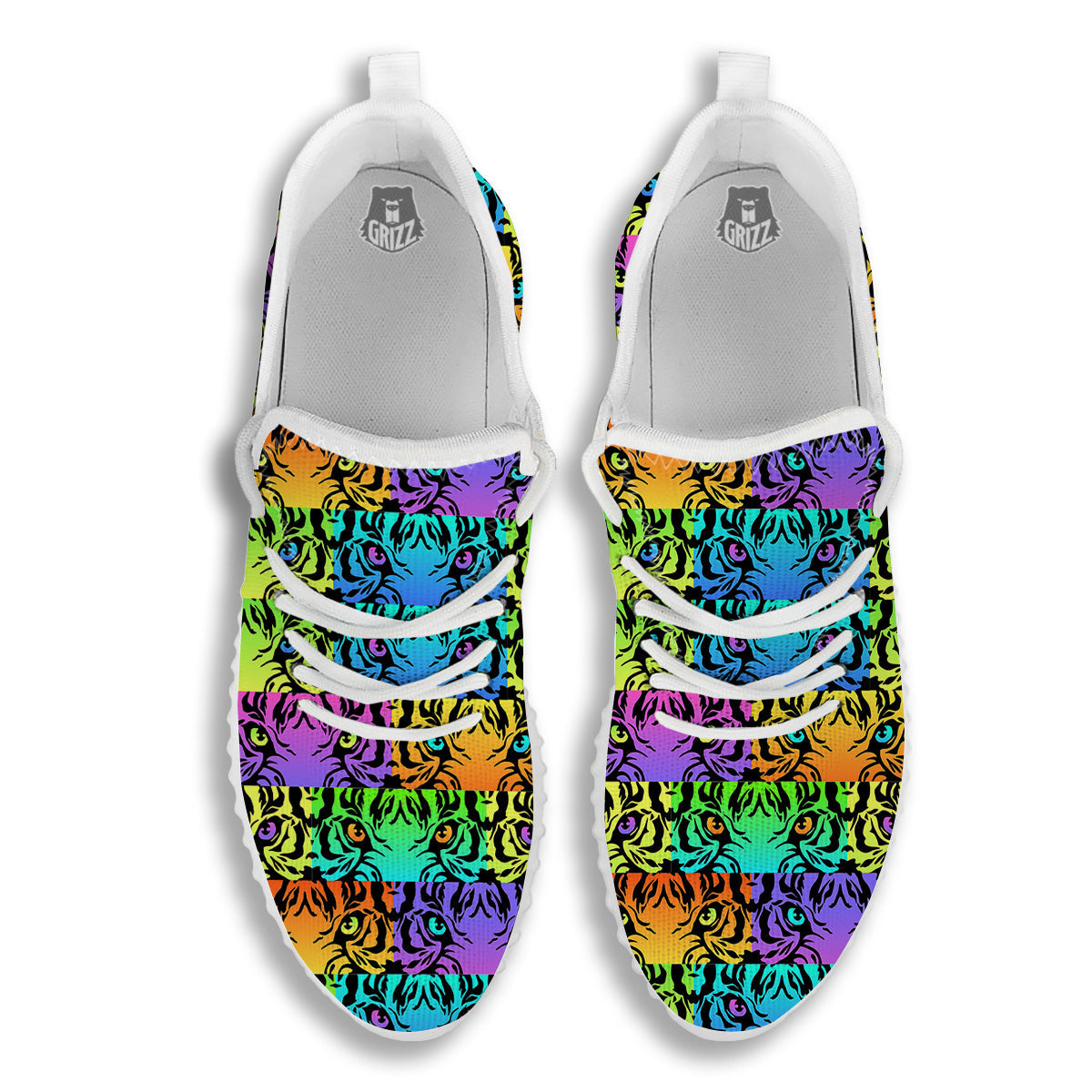 Rainbow Tiger Eyes Print Pattern White Walking Shoes-grizzshop