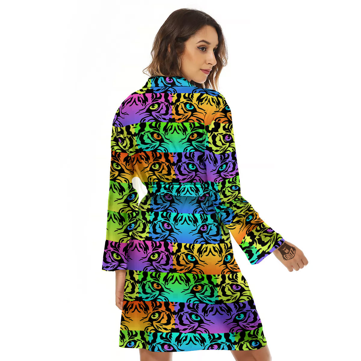 Rainbow Tiger Eyes Print Pattern Women's Robe-grizzshop