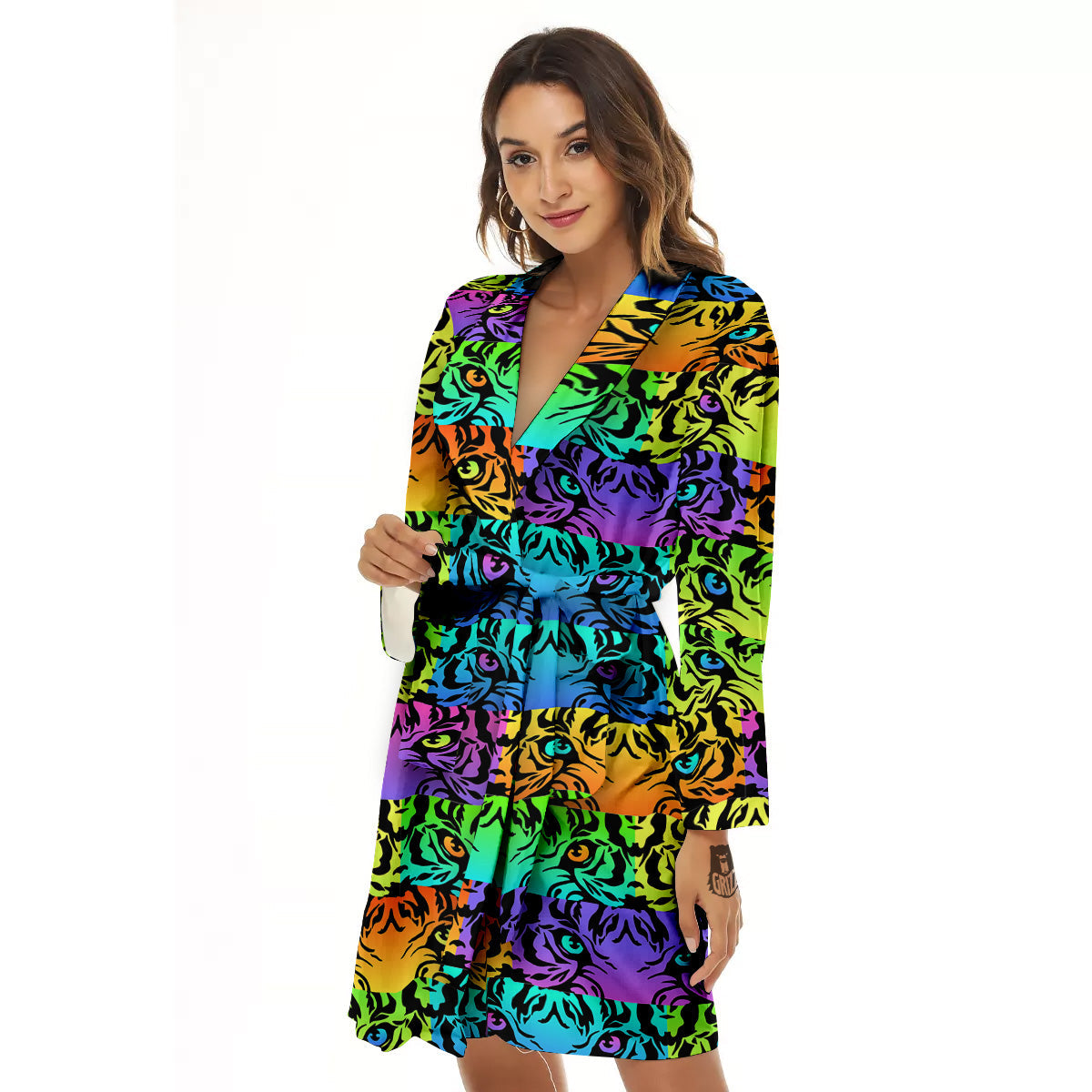 Rainbow Tiger Eyes Print Pattern Women's Robe-grizzshop