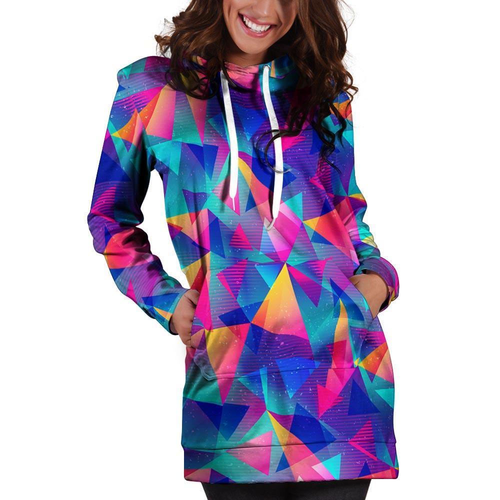 Rainbow Triangle Geometric Hoodie Dress-grizzshop