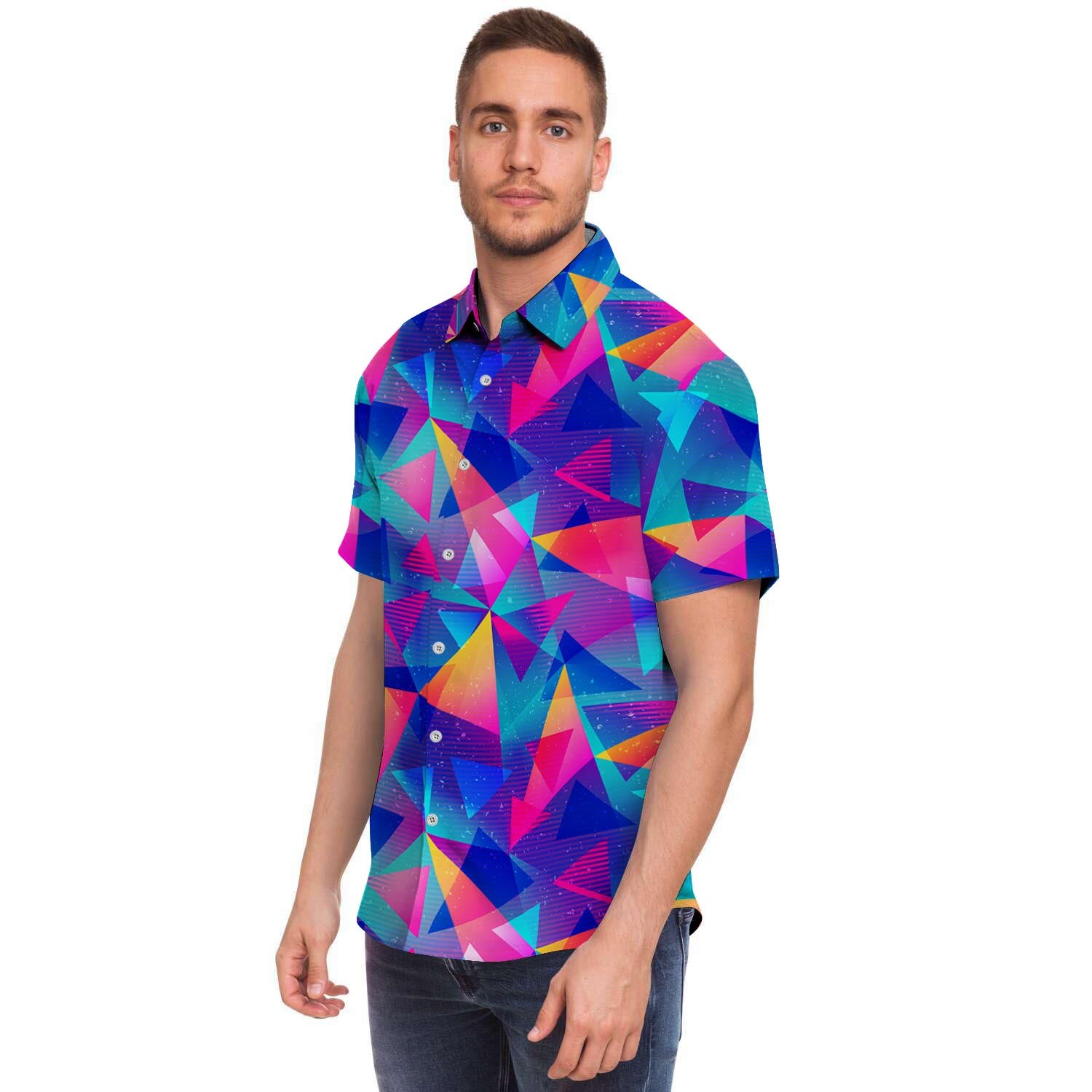 Rainbow Triangle Geometric Men's Short Sleeve Shirt-grizzshop