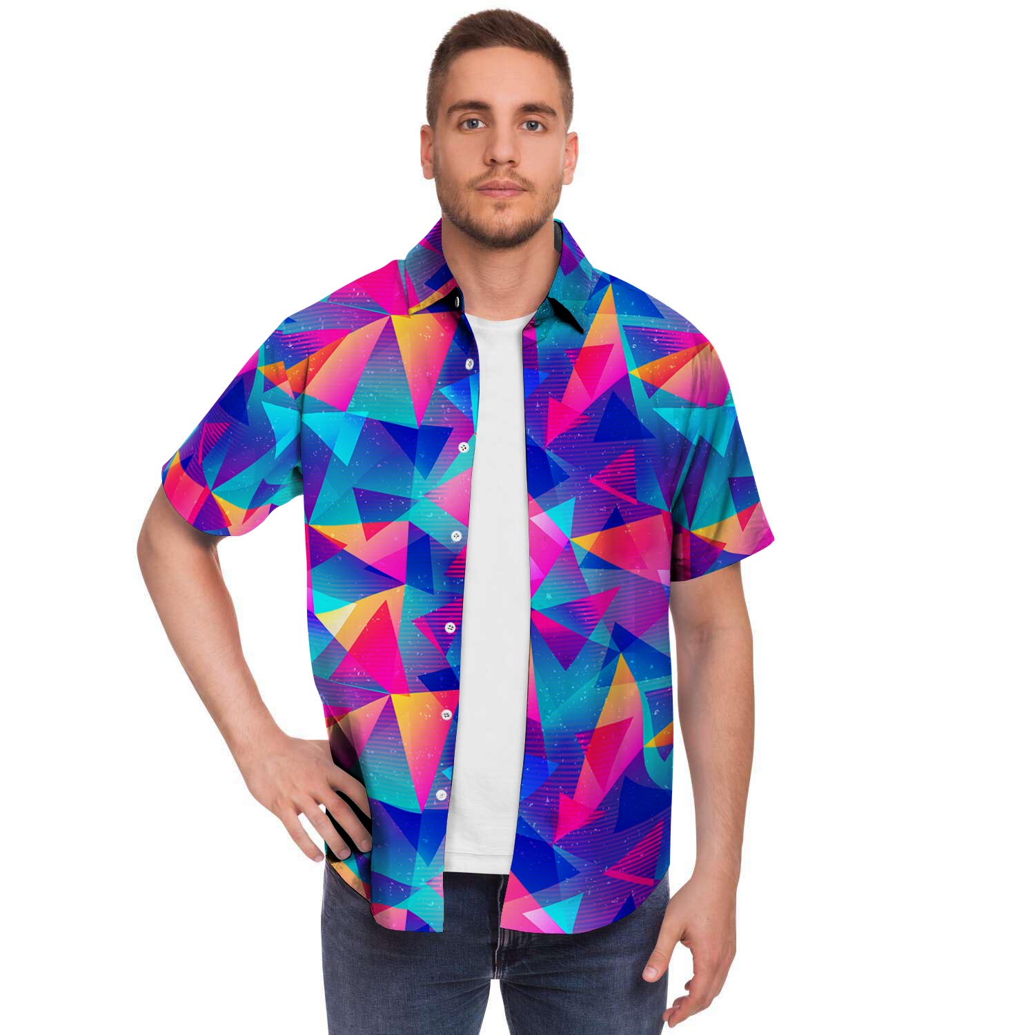 Rainbow Triangle Geometric Men's Short Sleeve Shirt-grizzshop