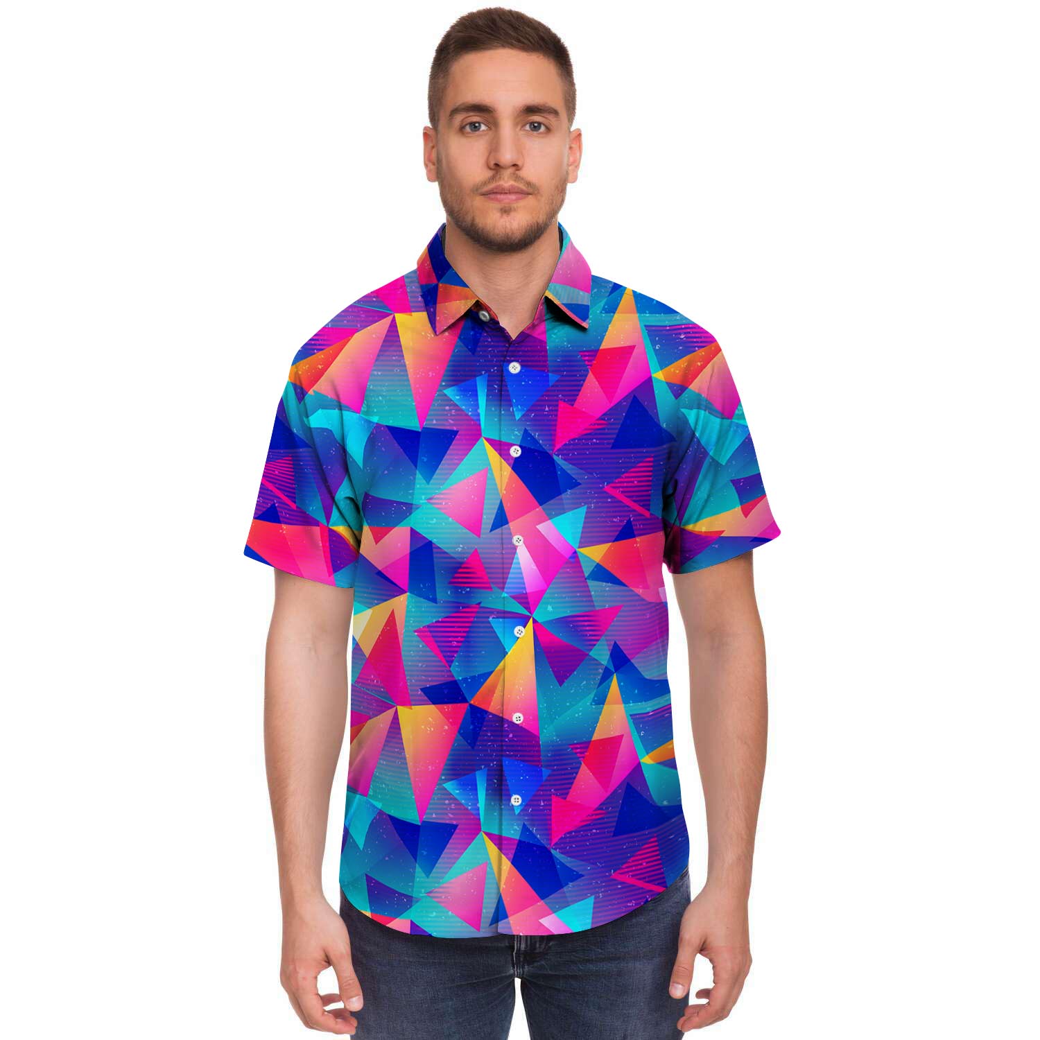 Rainbow Triangle Geometric Men's Short Sleeve Shirt-grizzshop