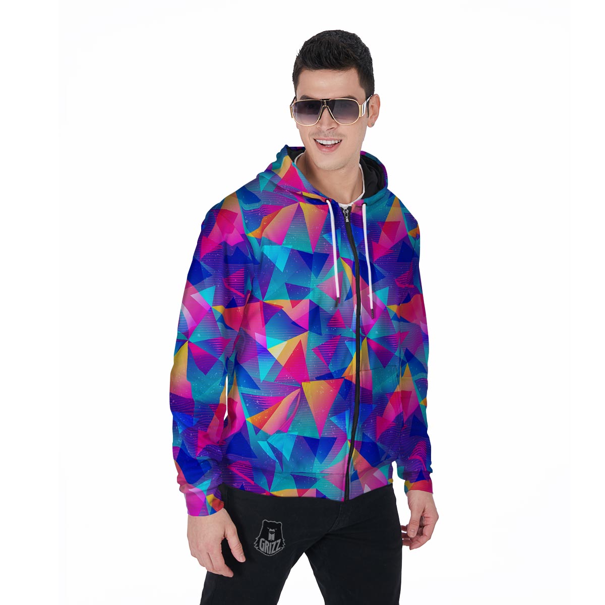 Rainbow Triangle Geometric Men's Zip Up Hoodie-grizzshop