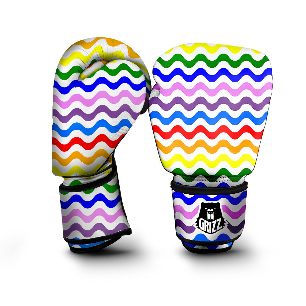 Rainbow Wave Striped Print Boxing Gloves-grizzshop