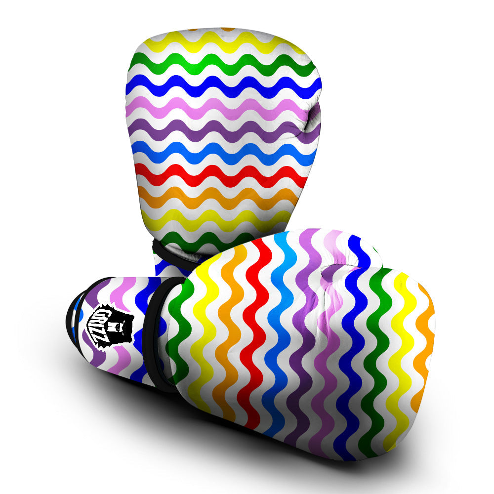 Rainbow Wave Striped Print Boxing Gloves-grizzshop