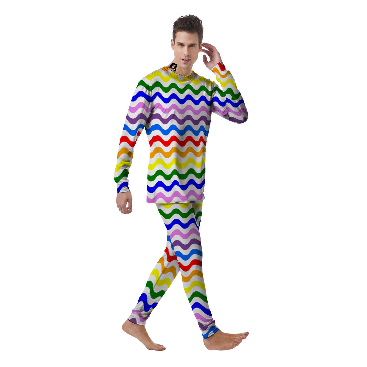 Rainbow Wave Striped Print Men's Pajamas-grizzshop