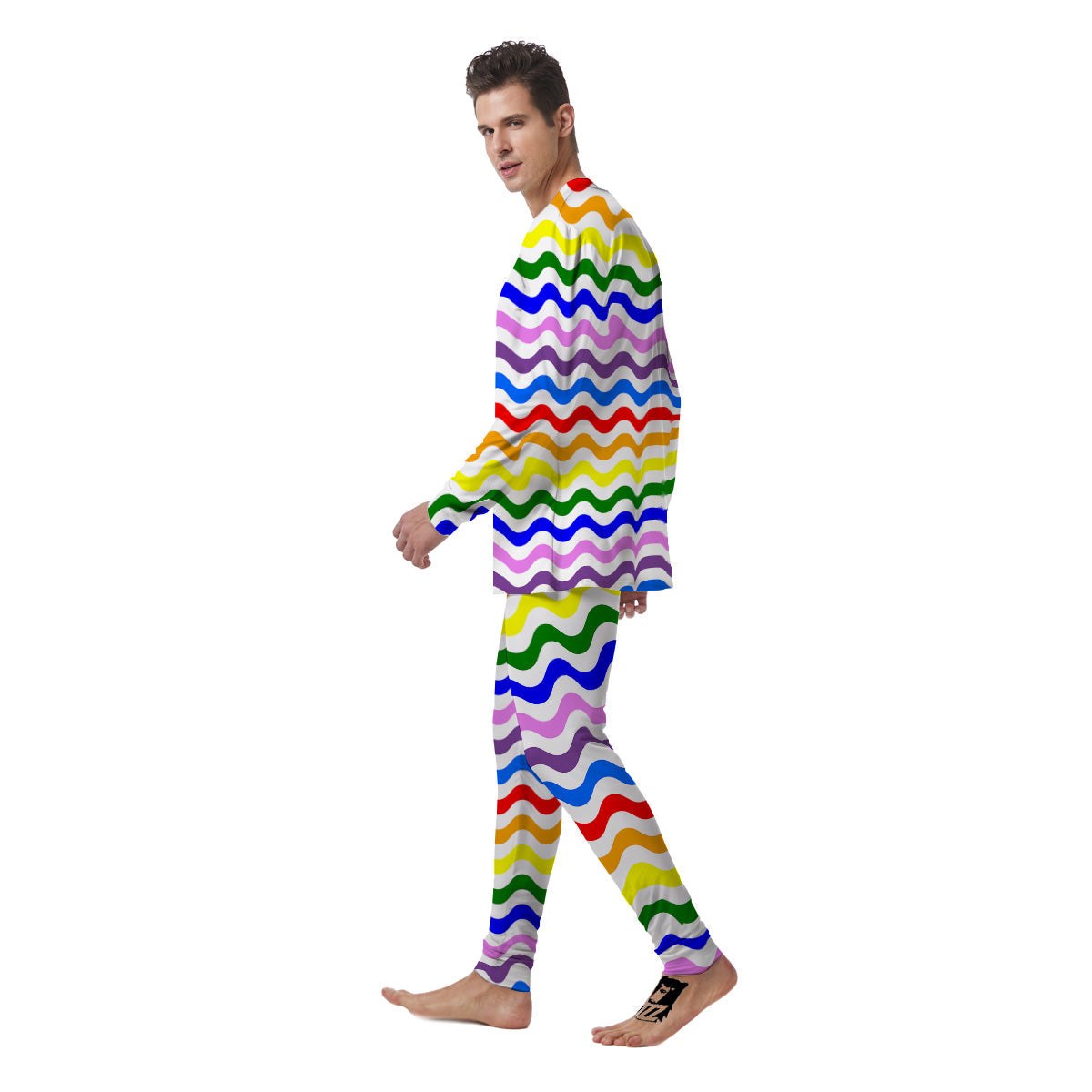 Rainbow Wave Striped Print Men's Pajamas-grizzshop