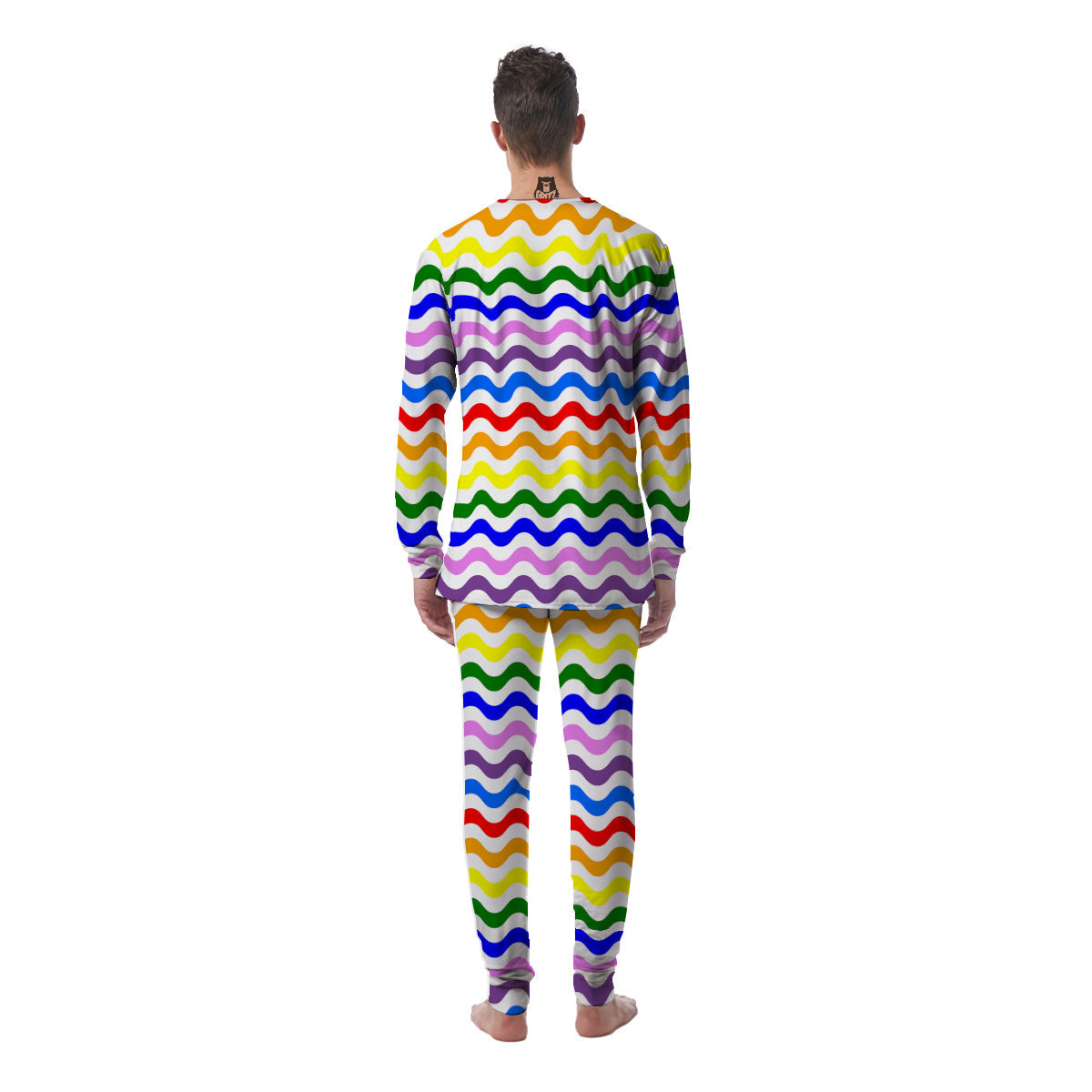 Rainbow Wave Striped Print Men's Pajamas-grizzshop