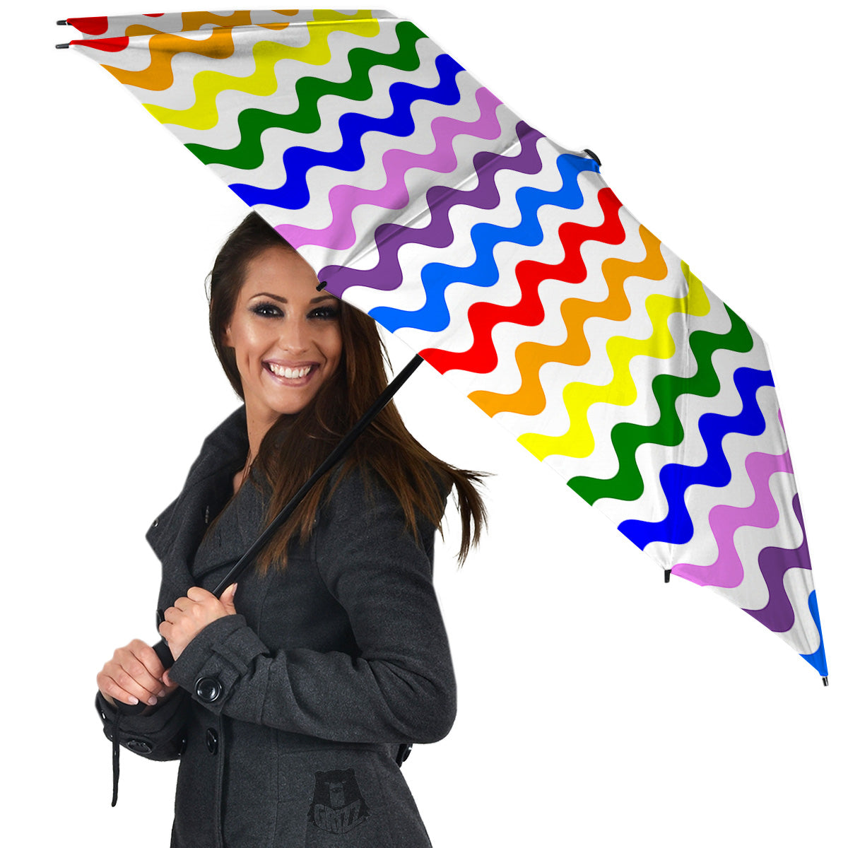 Rainbow Wave Striped Print Umbrella-grizzshop