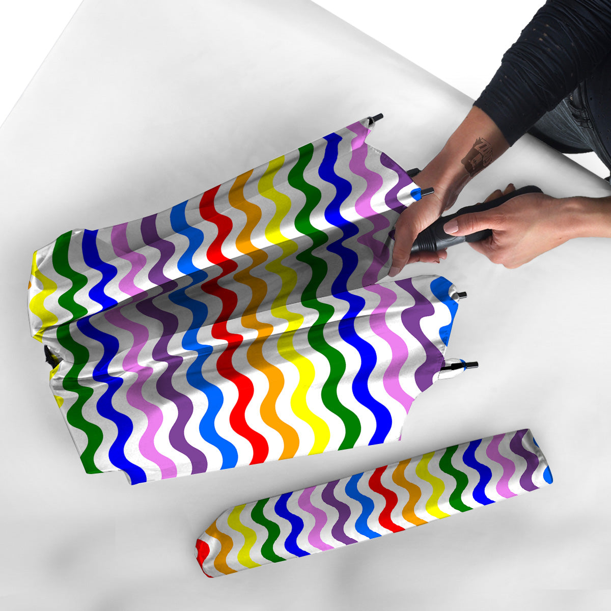 Rainbow Wave Striped Print Umbrella-grizzshop