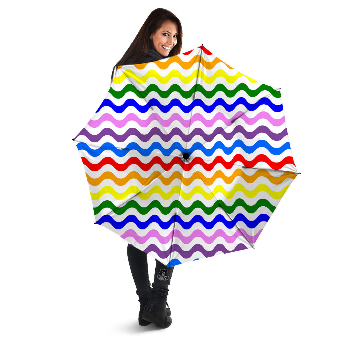 Rainbow Wave Striped Print Umbrella-grizzshop