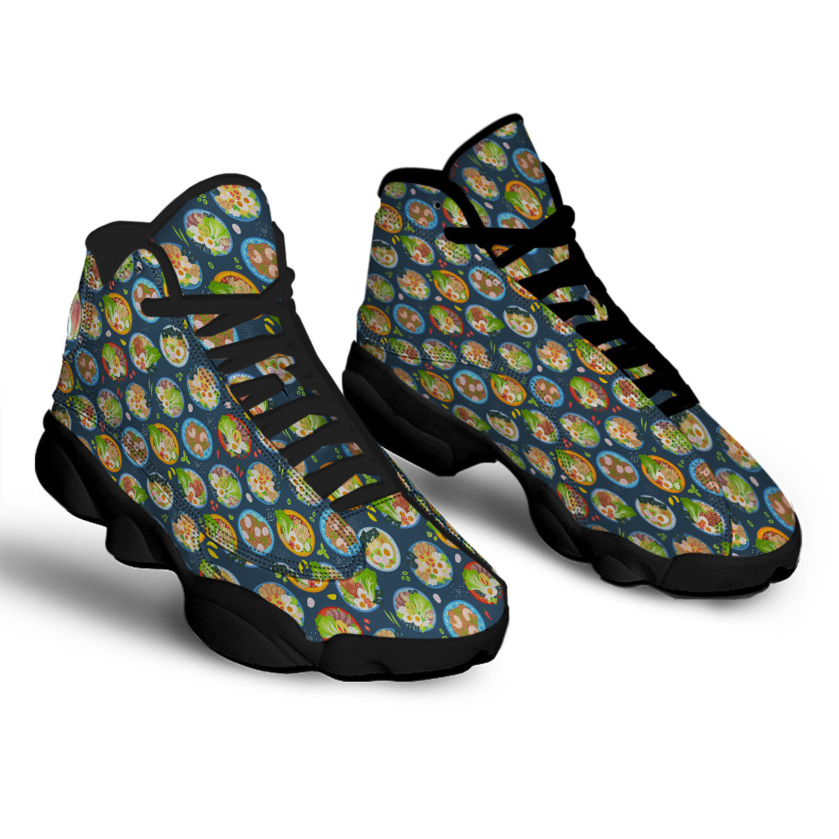 Ramen Udon Noodles In Bowl Print Pattern Black Basketball Shoes-grizzshop