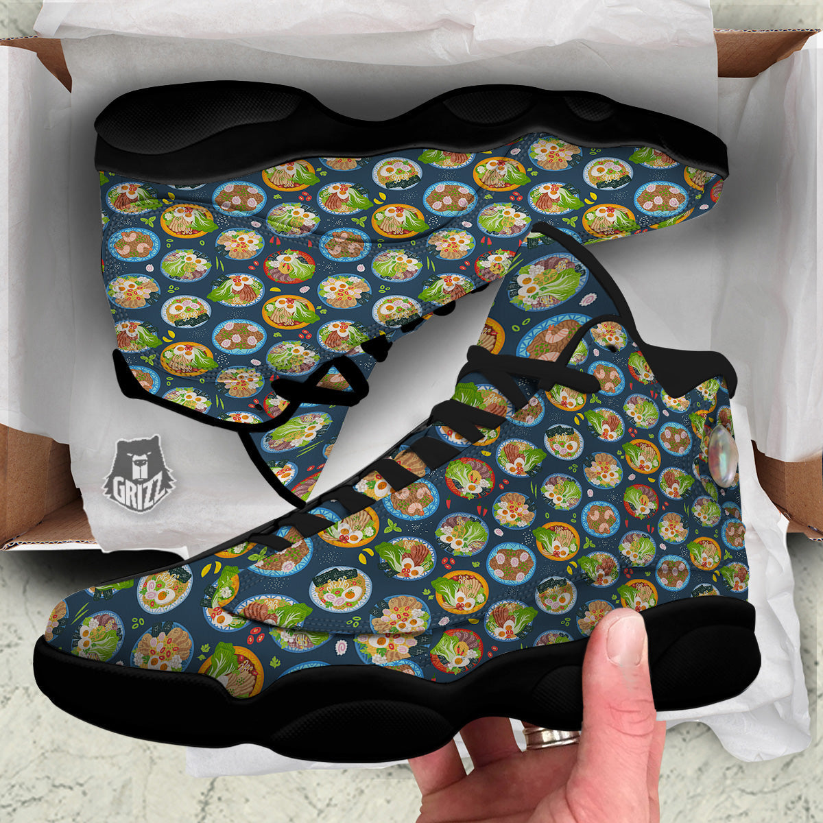 Ramen Udon Noodles In Bowl Print Pattern Black Basketball Shoes-grizzshop