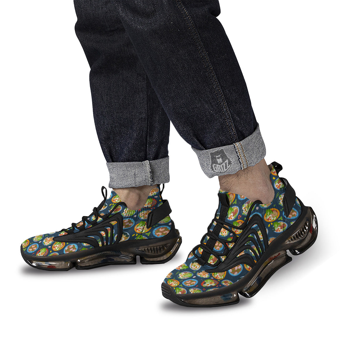Ramen Udon Noodles In Bowl Print Pattern Black Gym Shoes-grizzshop