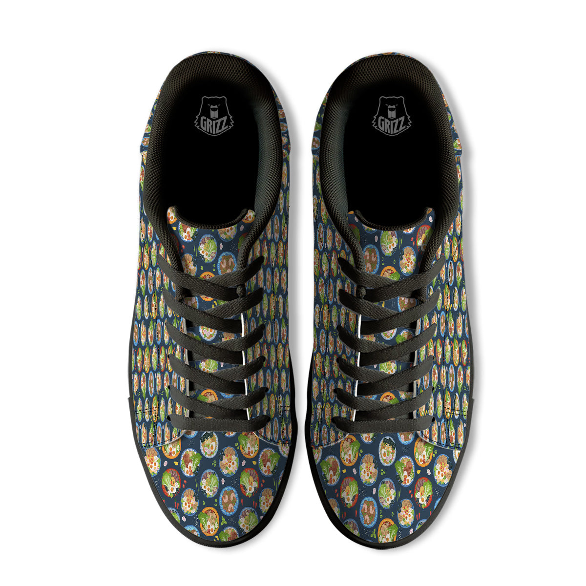 Ramen Udon Noodles In Bowl Print Pattern Black Low Top Sneakers-grizzshop