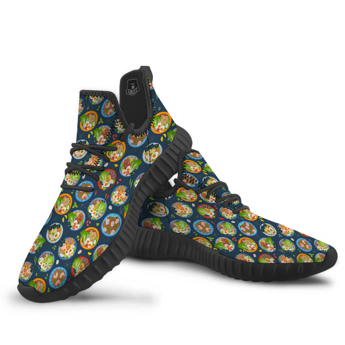 Ramen Udon Noodles In Bowl Print Pattern Black Walking Shoes-grizzshop