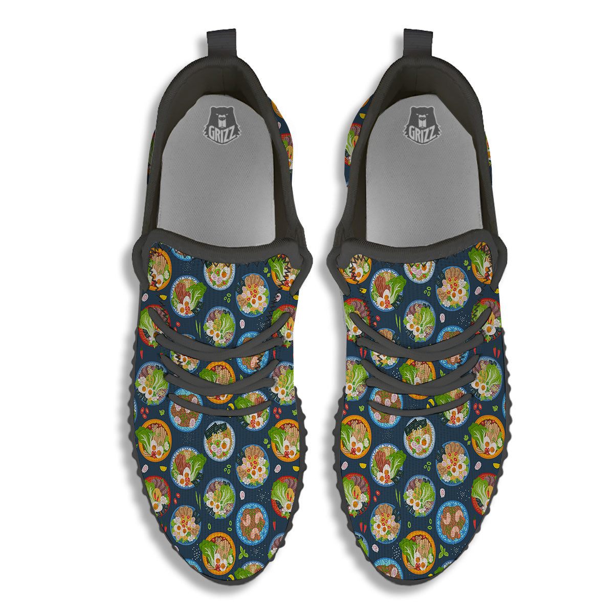 Ramen Udon Noodles In Bowl Print Pattern Black Walking Shoes-grizzshop