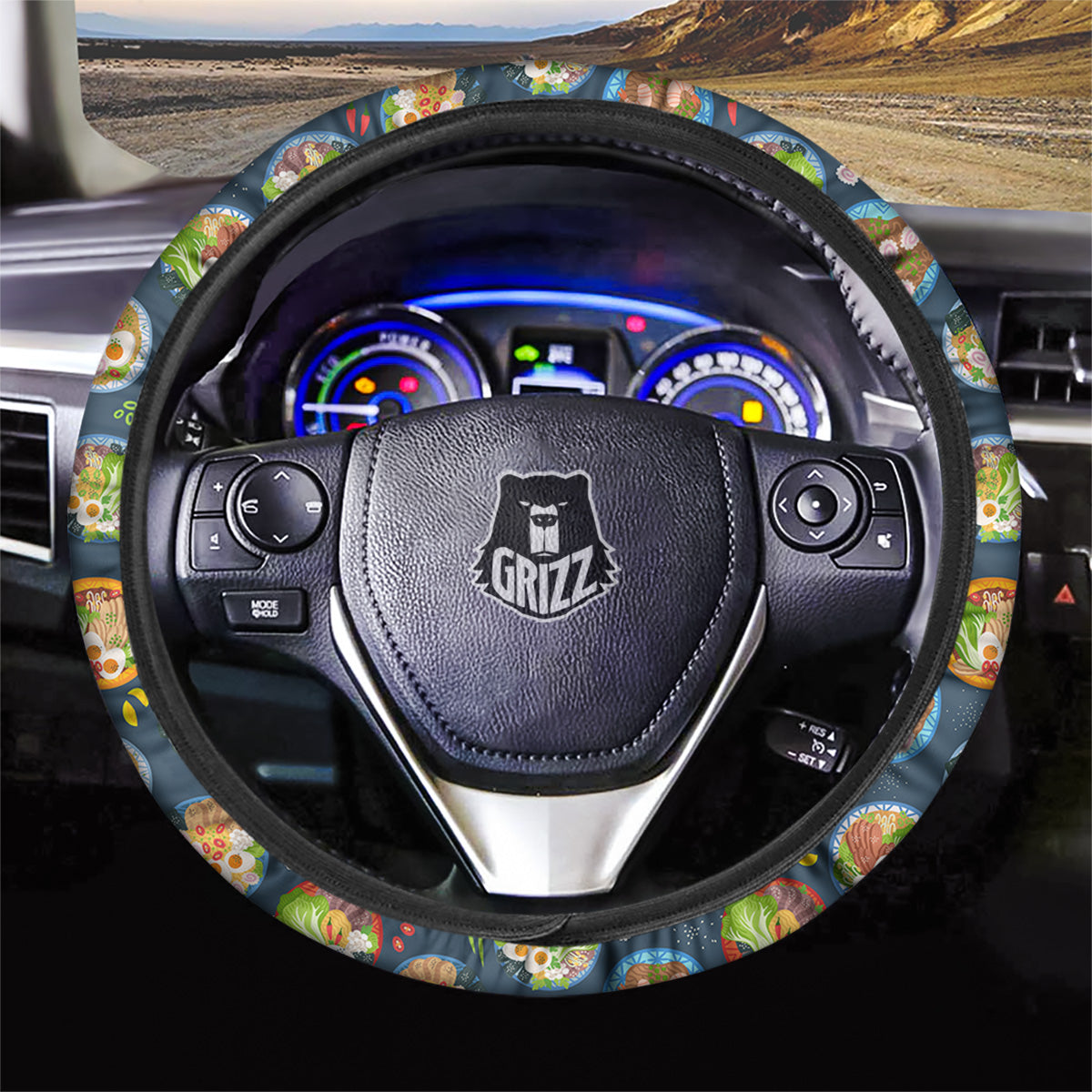 Ramen Udon Noodles In Bowl Print Pattern Car Steering Wheel Cover-grizzshop