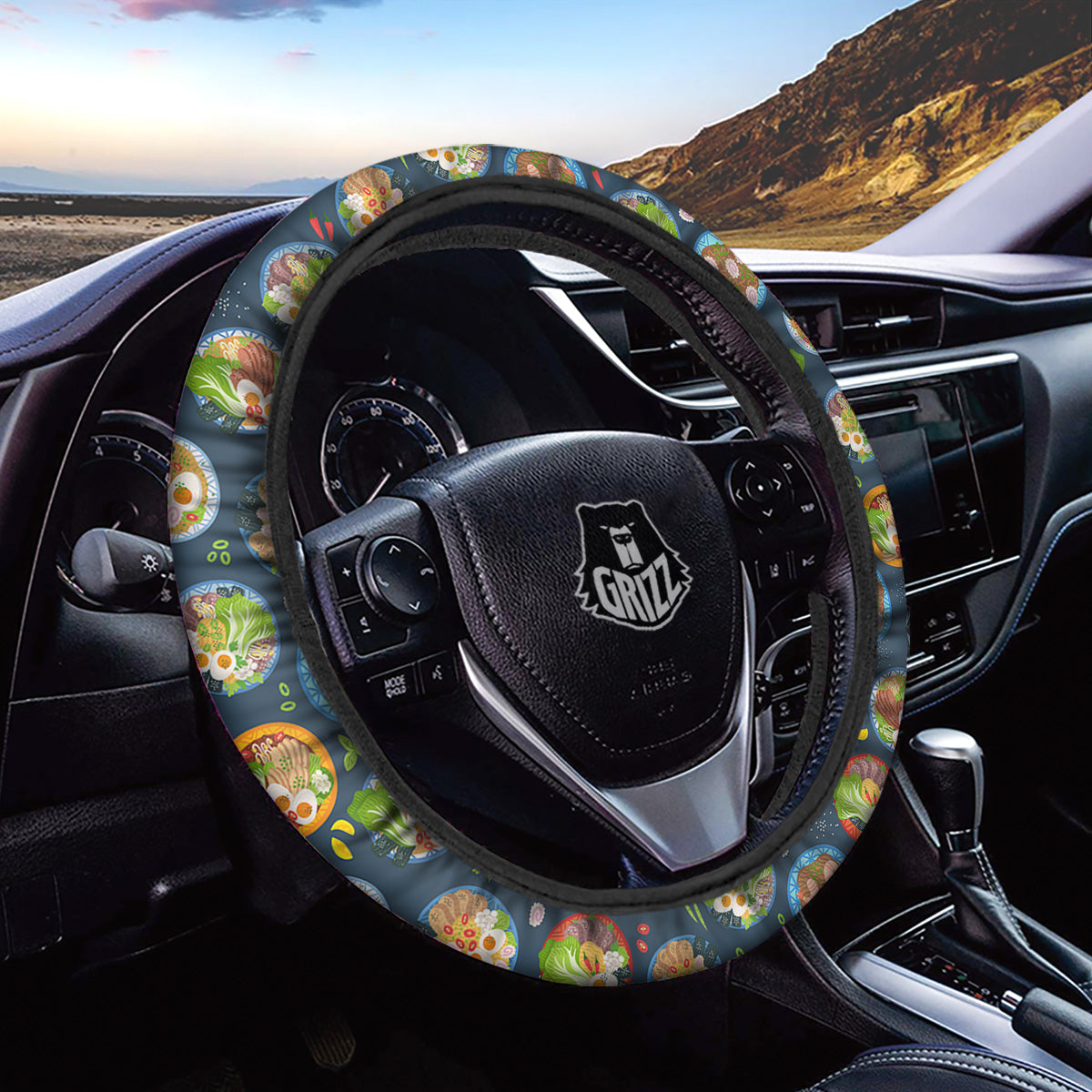Ramen Udon Noodles In Bowl Print Pattern Car Steering Wheel Cover-grizzshop