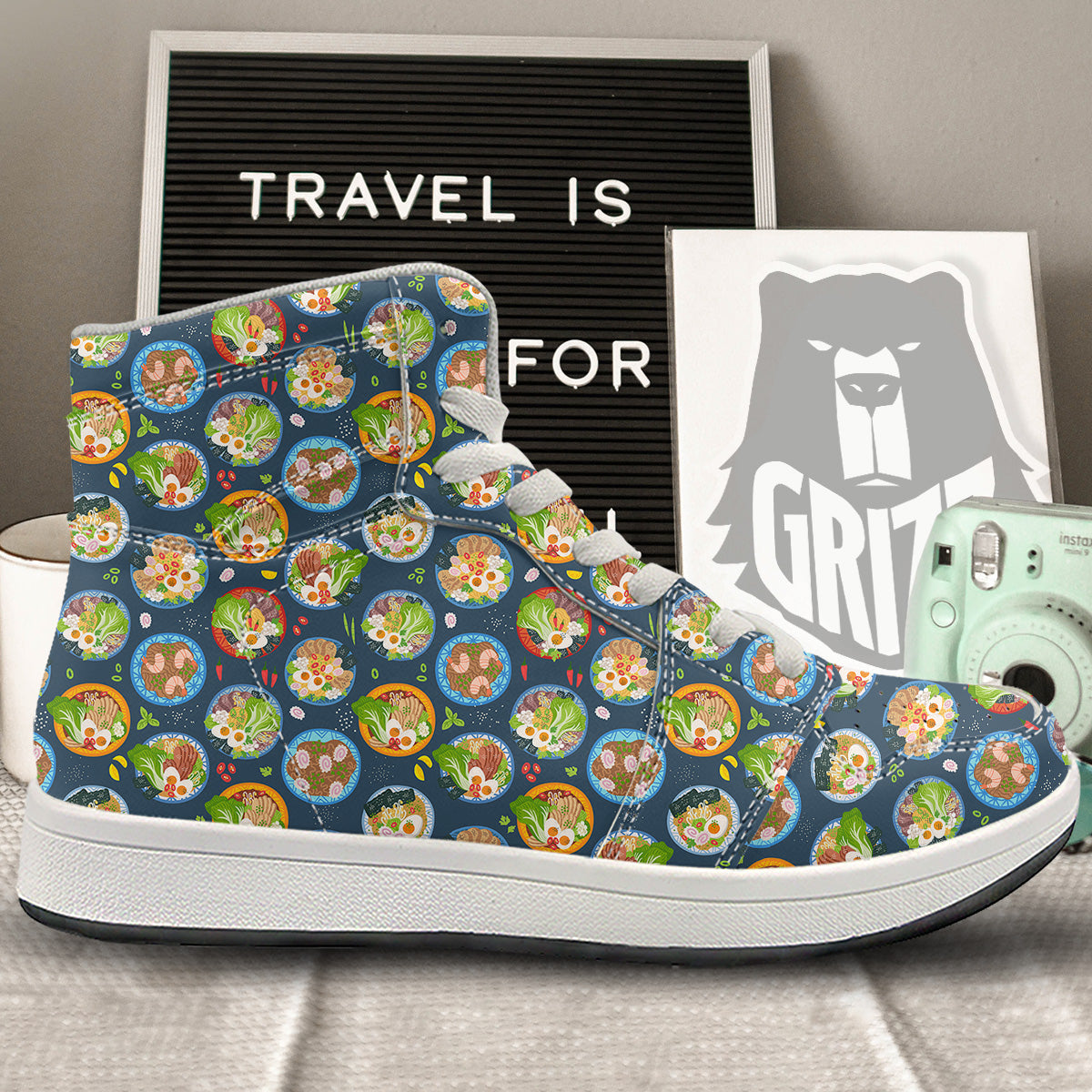Ramen Udon Noodles In Bowl Print Pattern High Top Sneakers-grizzshop