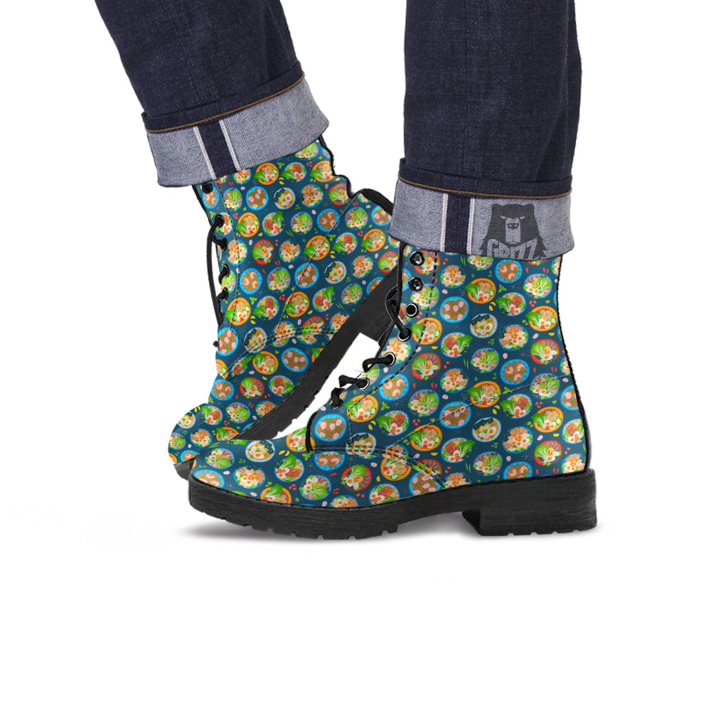 Ramen Udon Noodles In Bowl Print Pattern Leather Boots-grizzshop