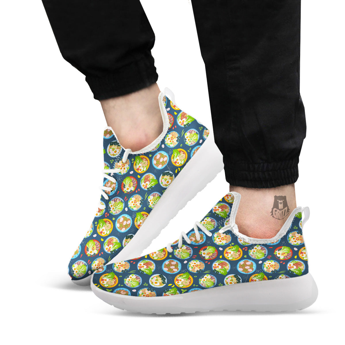 Ramen Udon Noodles In Bowl Print Pattern White Athletic Shoes-grizzshop