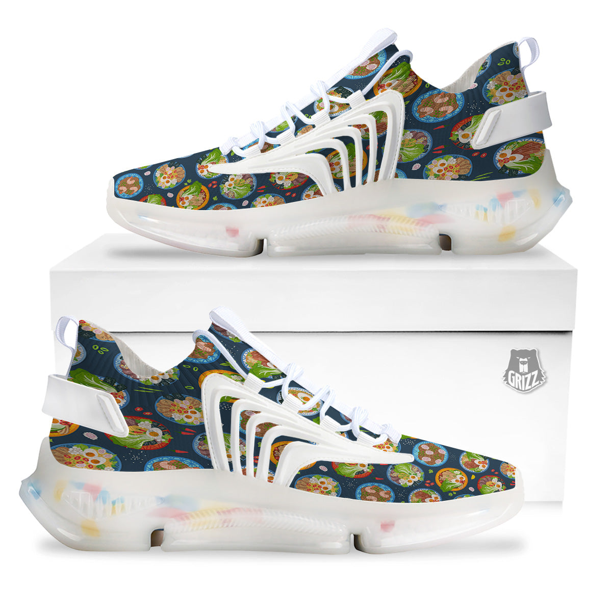 Ramen Udon Noodles In Bowl Print Pattern White Gym Shoes-grizzshop