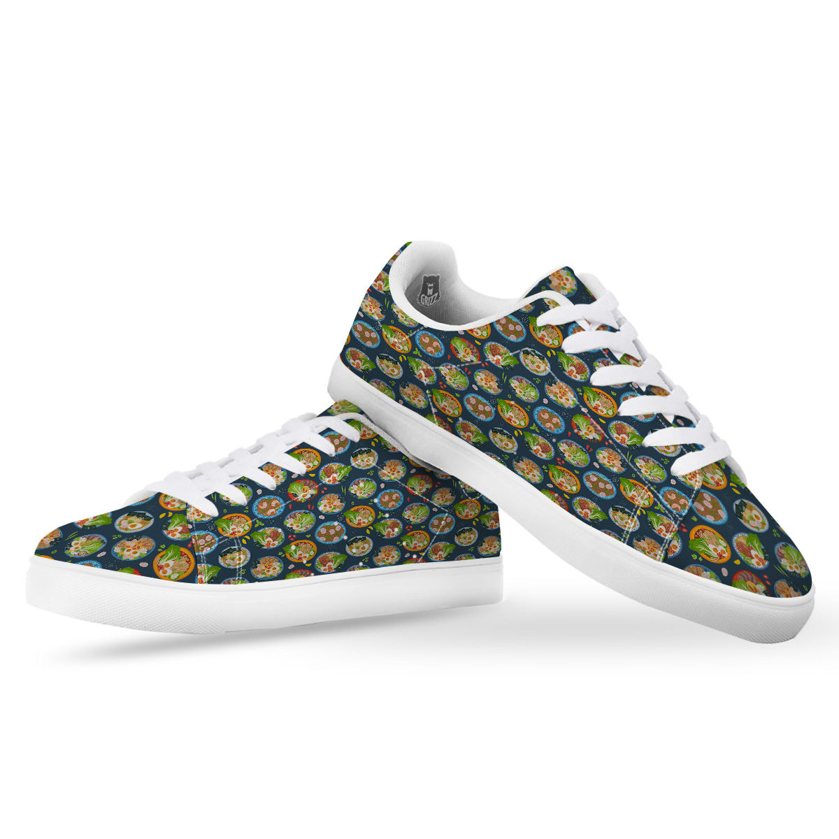 Ramen Udon Noodles In Bowl Print Pattern White Low Top Sneakers-grizzshop