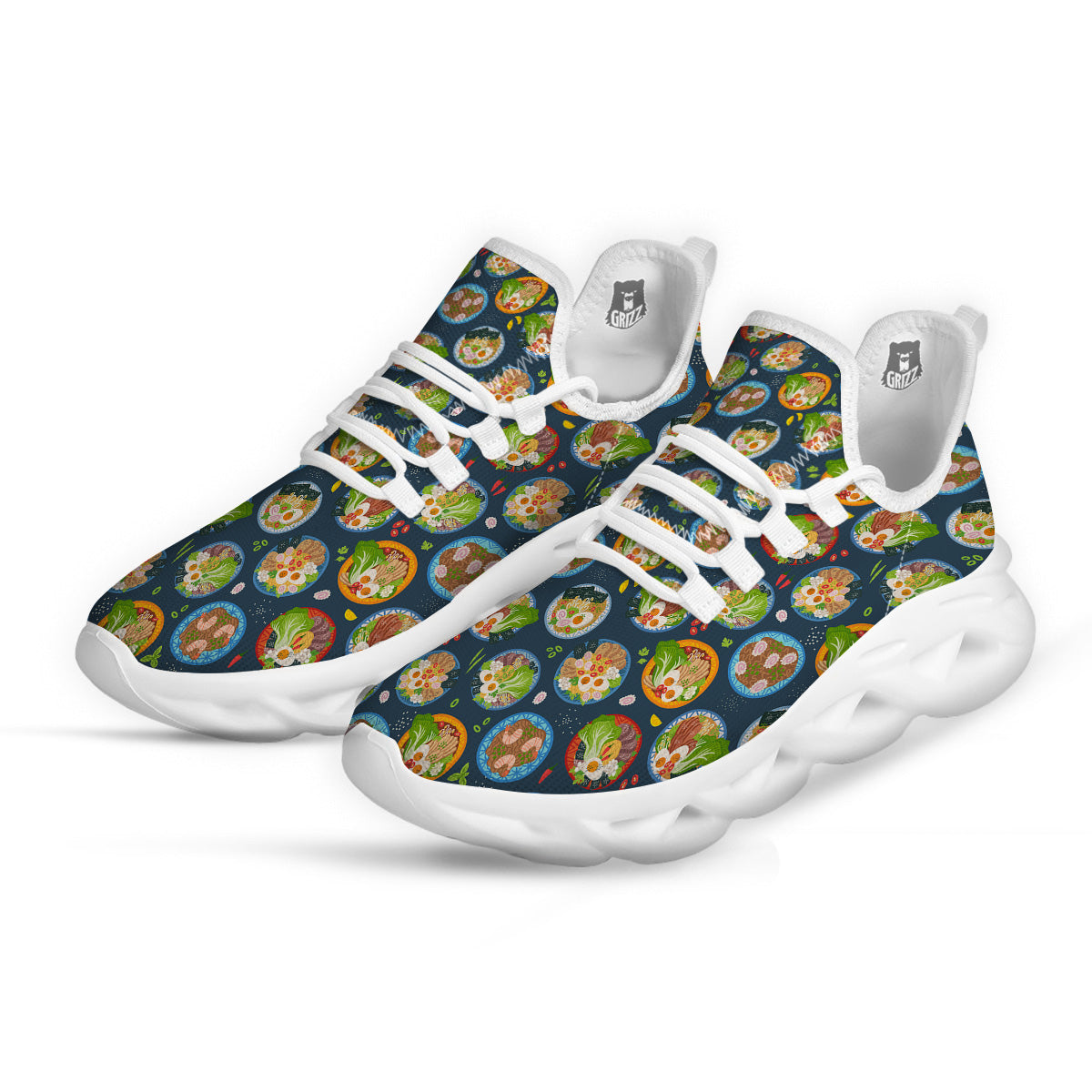 Ramen Udon Noodles In Bowl Print Pattern White Running Shoes-grizzshop