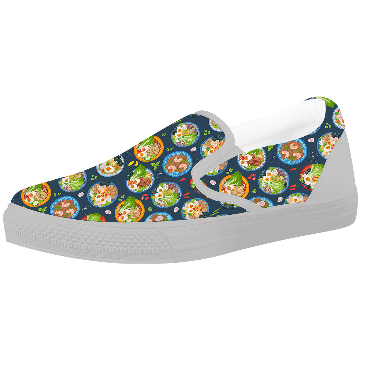 Ramen Udon Noodles In Bowl Print Pattern White Slip On Shoes-grizzshop