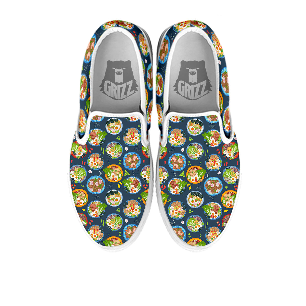 Ramen Udon Noodles In Bowl Print Pattern White Slip On Shoes-grizzshop