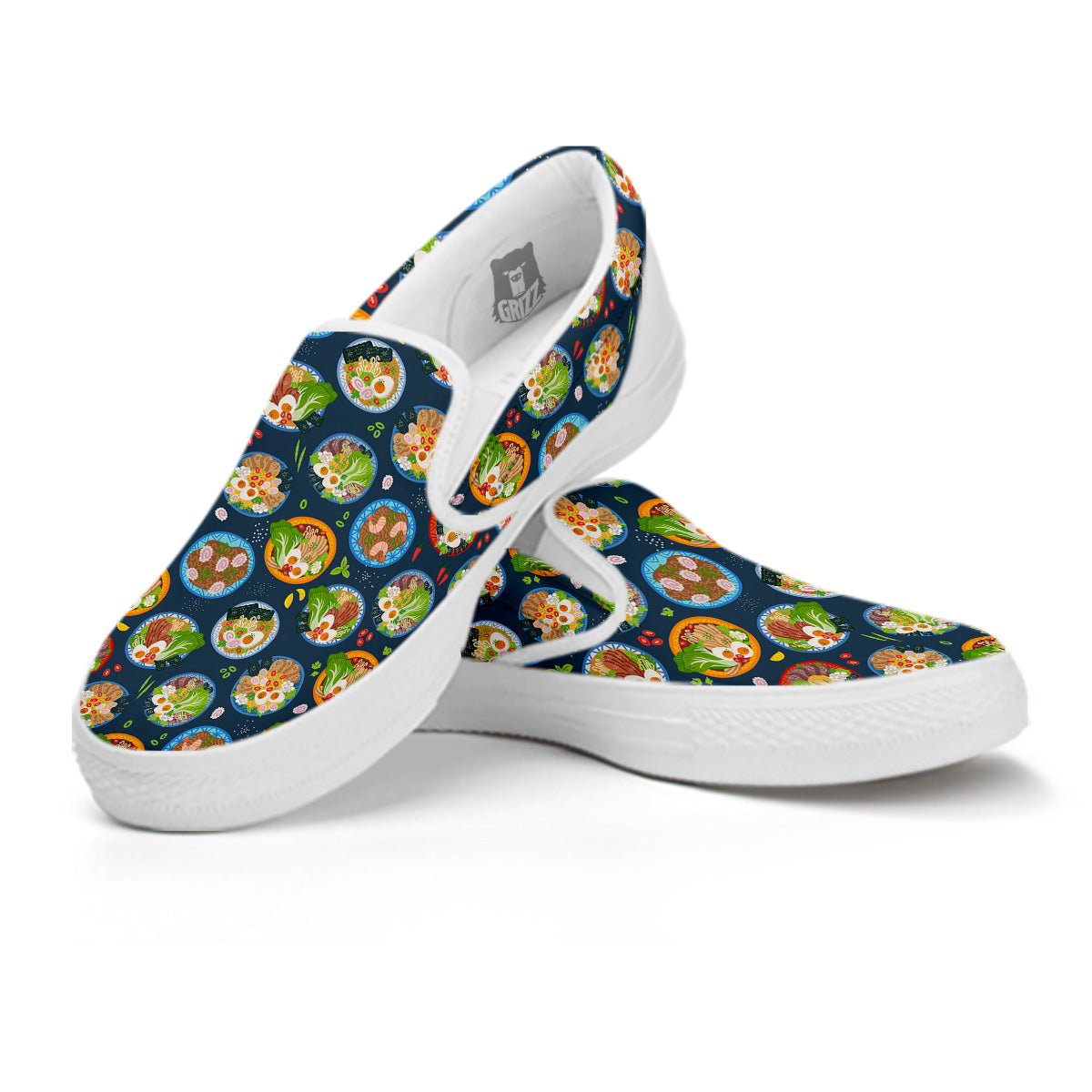 Ramen Udon Noodles In Bowl Print Pattern White Slip On Shoes-grizzshop