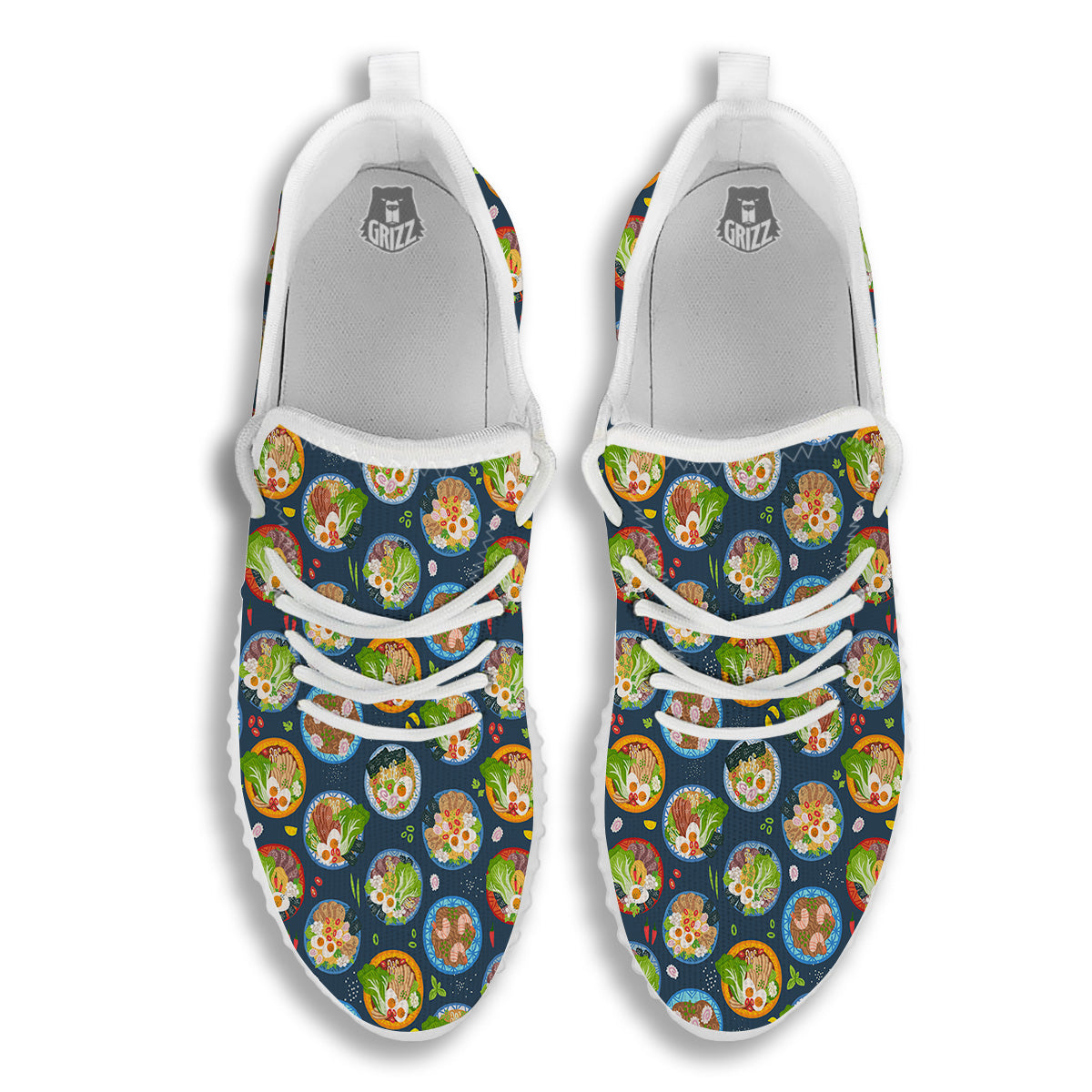 Ramen Udon Noodles In Bowl Print Pattern White Walking Shoes-grizzshop