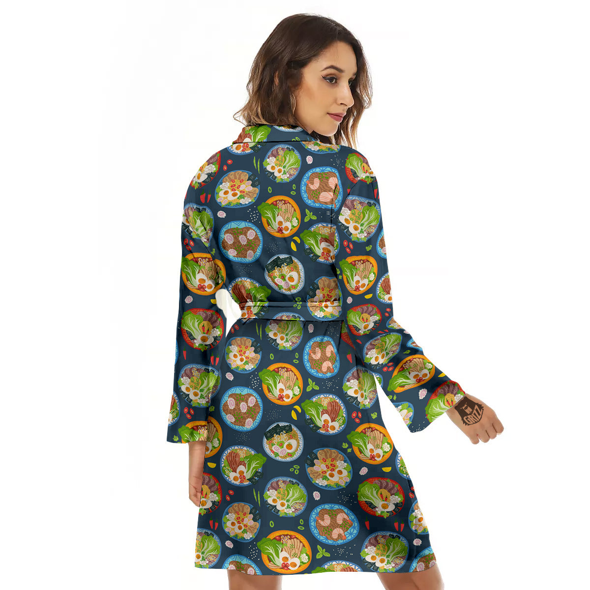 Ramen Udon Noodles In Bowl Print Pattern Women's Robe-grizzshop