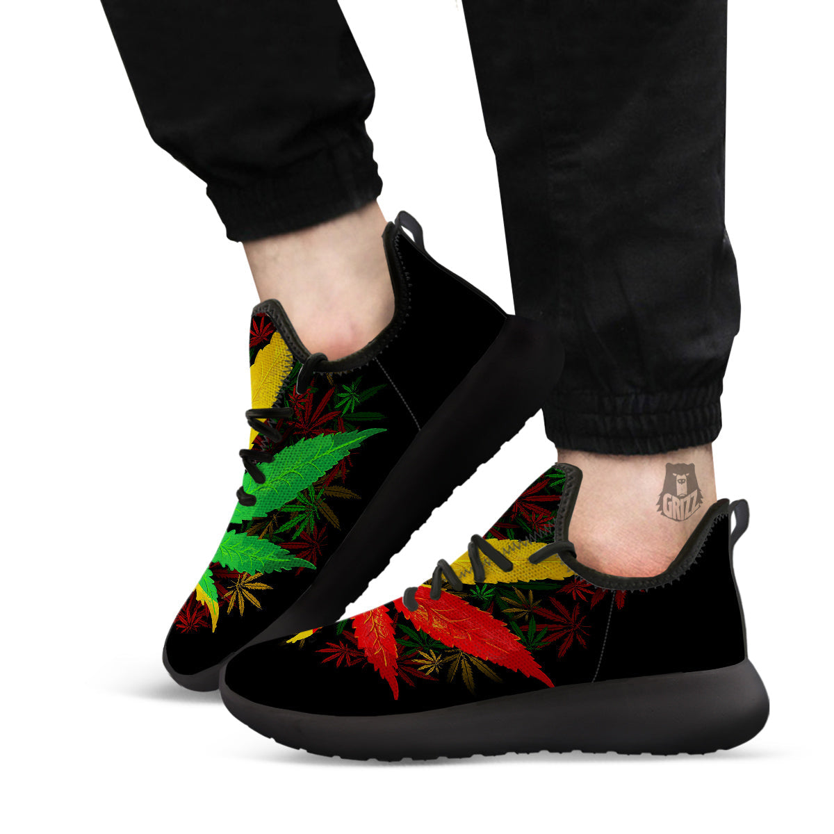 Rasta Cannabis Print Black Athletic Shoes-grizzshop