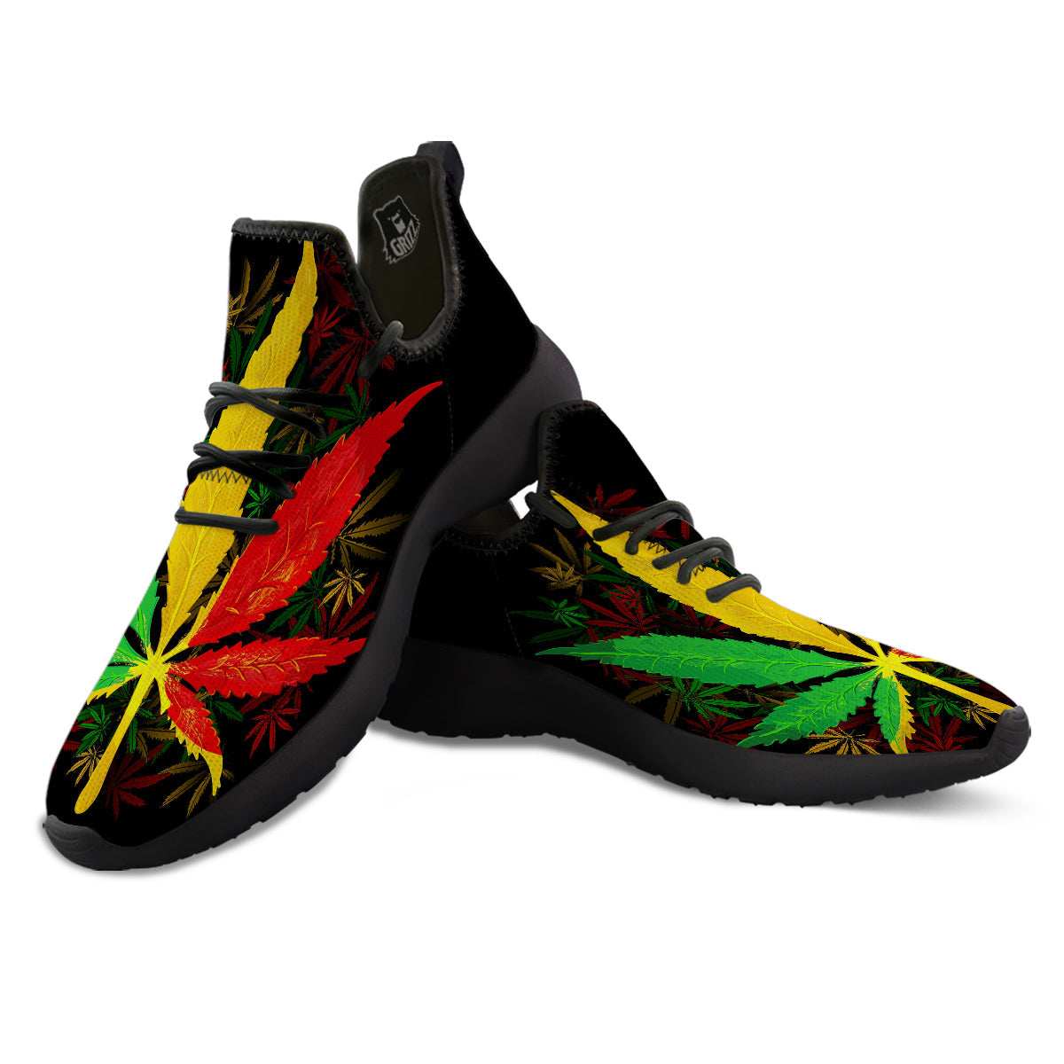 Rasta Cannabis Print Black Athletic Shoes-grizzshop