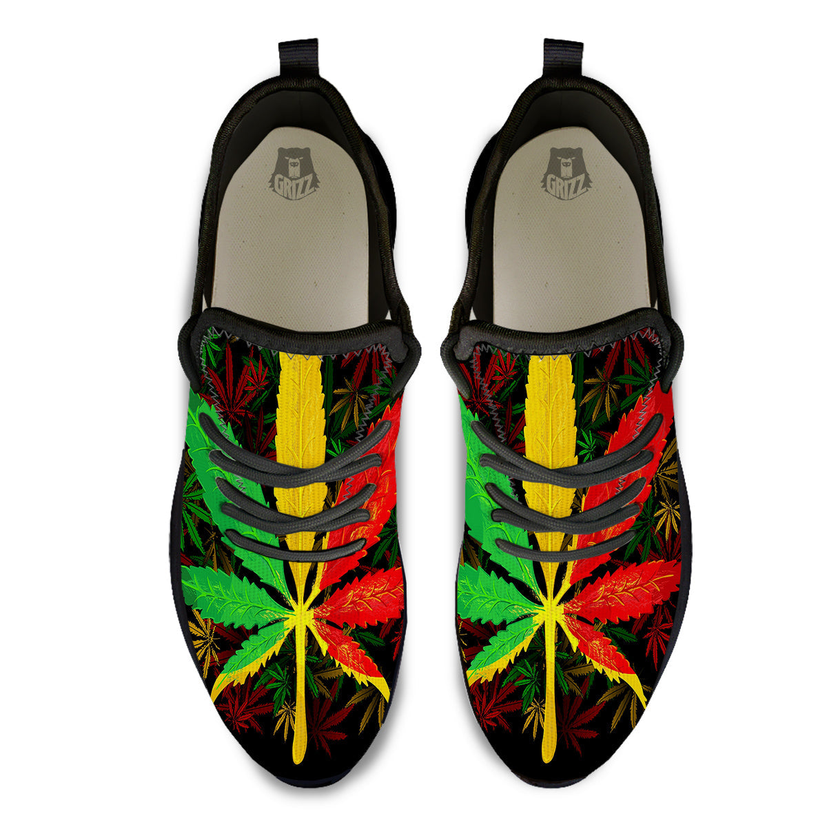 Rasta Cannabis Print Black Athletic Shoes-grizzshop