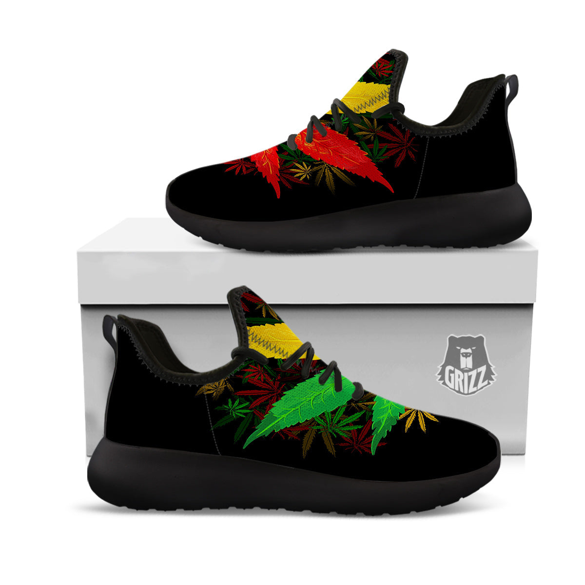 Rasta Cannabis Print Black Athletic Shoes-grizzshop