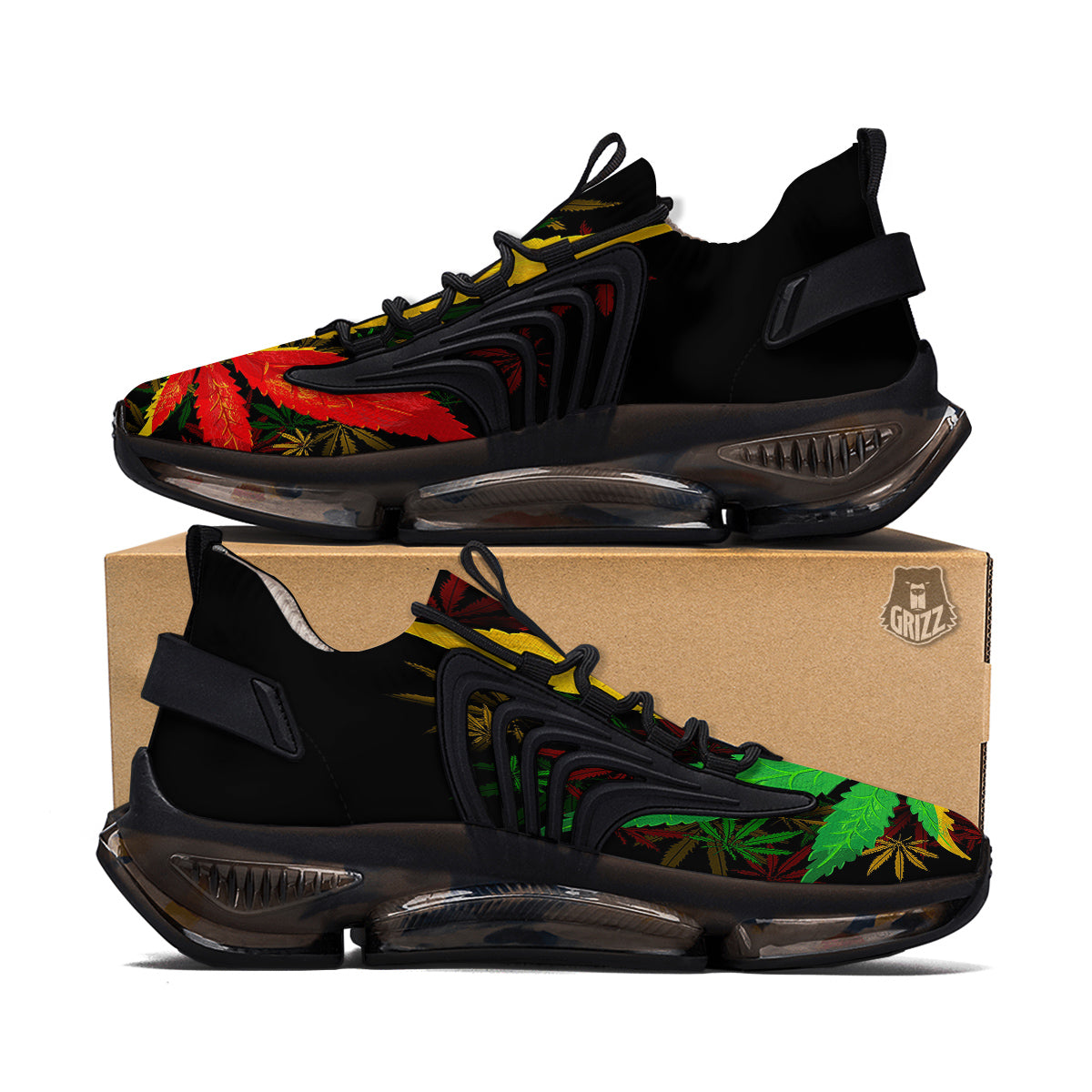 Rasta Cannabis Print Black Gym Shoes-grizzshop