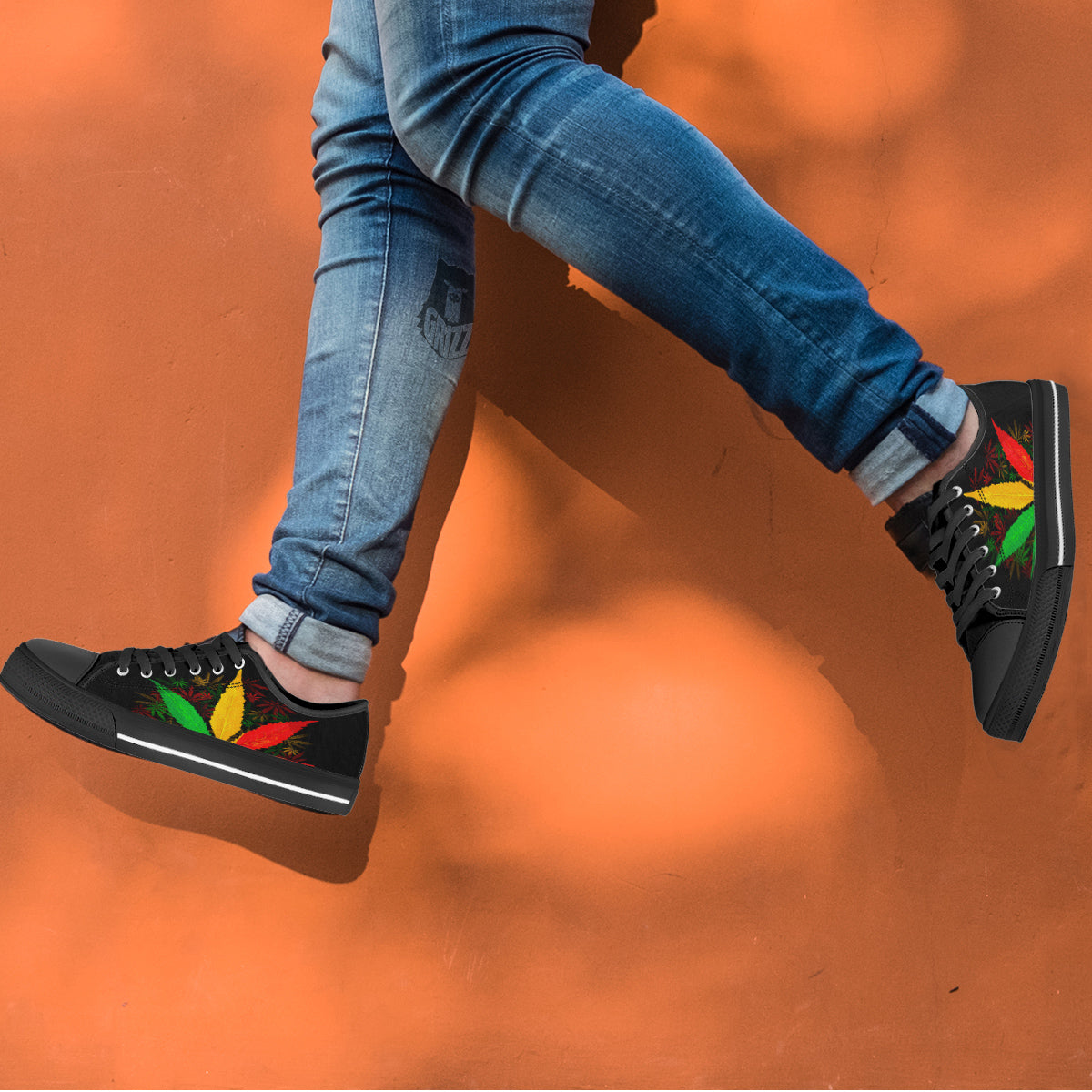 Rasta Cannabis Print Black Low Top Shoes-grizzshop