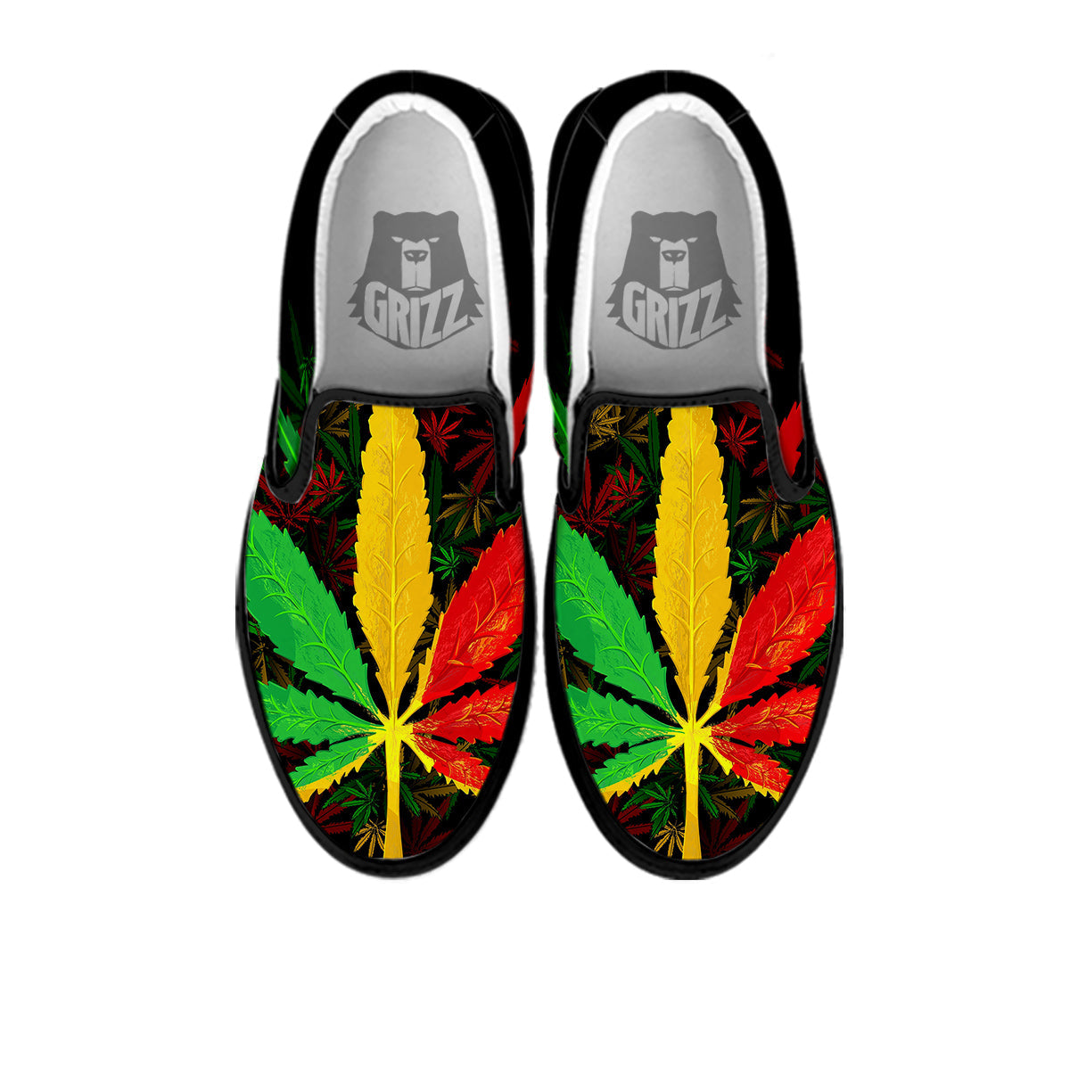 Rasta Cannabis Print Black Slip On Shoes-grizzshop