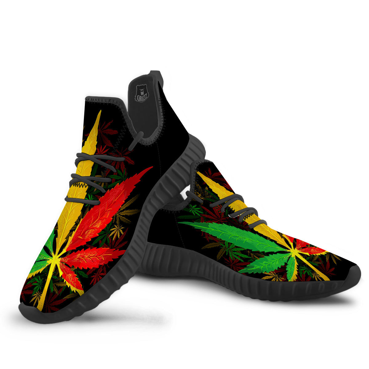Rasta Cannabis Print Black Walking Shoes-grizzshop