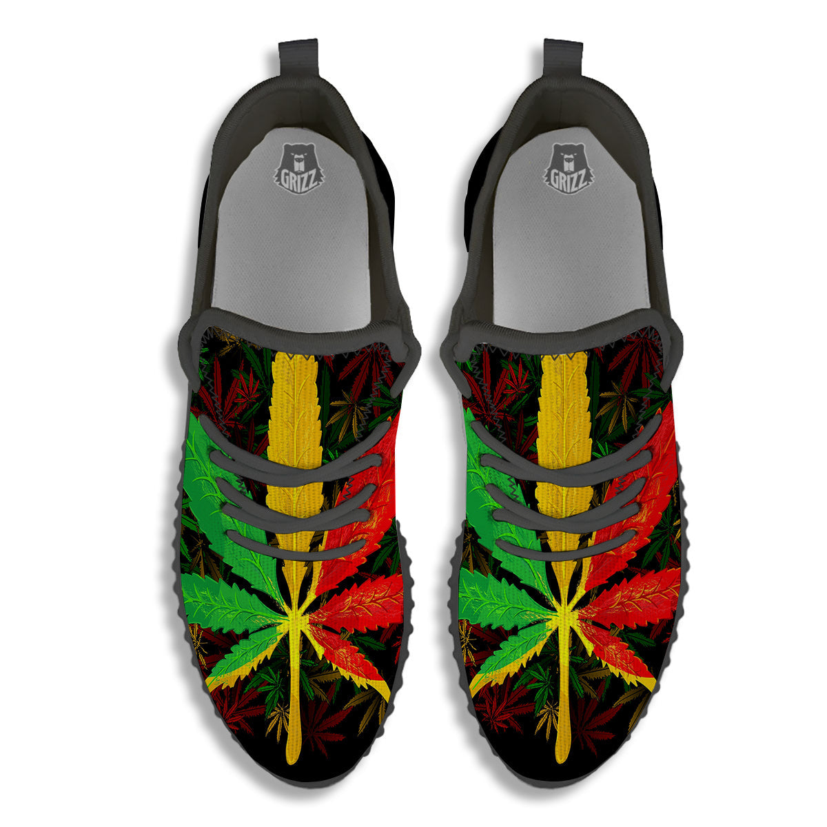 Rasta Cannabis Print Black Walking Shoes-grizzshop
