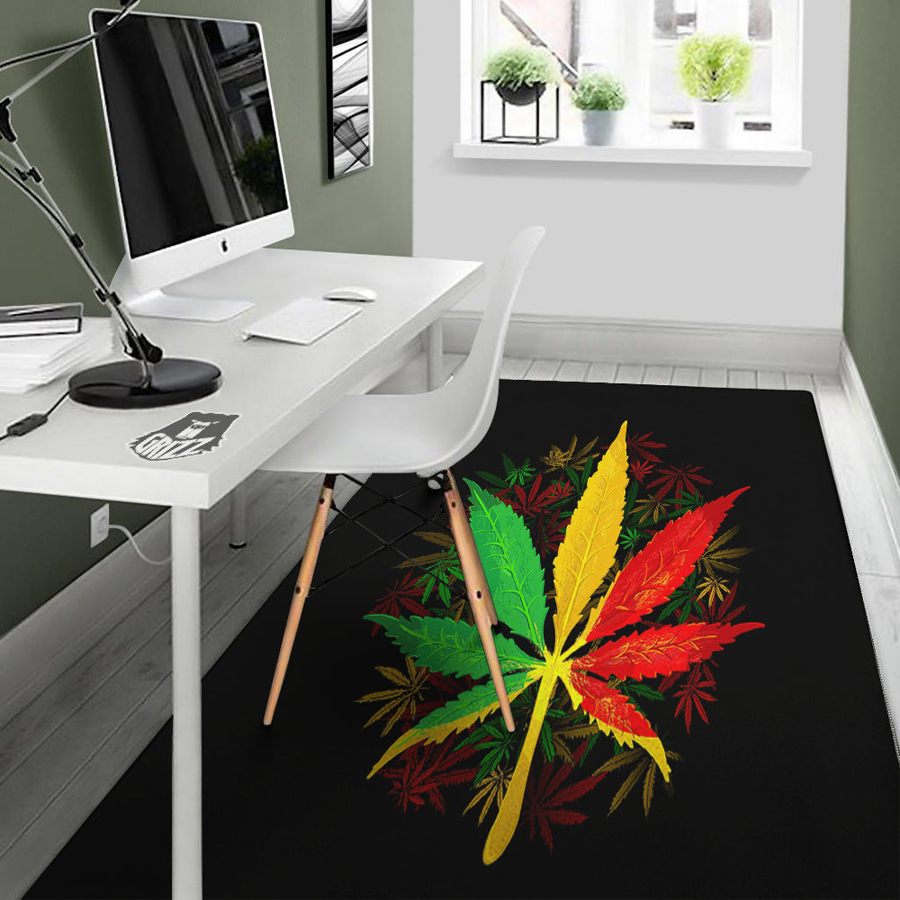 Rasta Cannabis Print Floor Mat-grizzshop