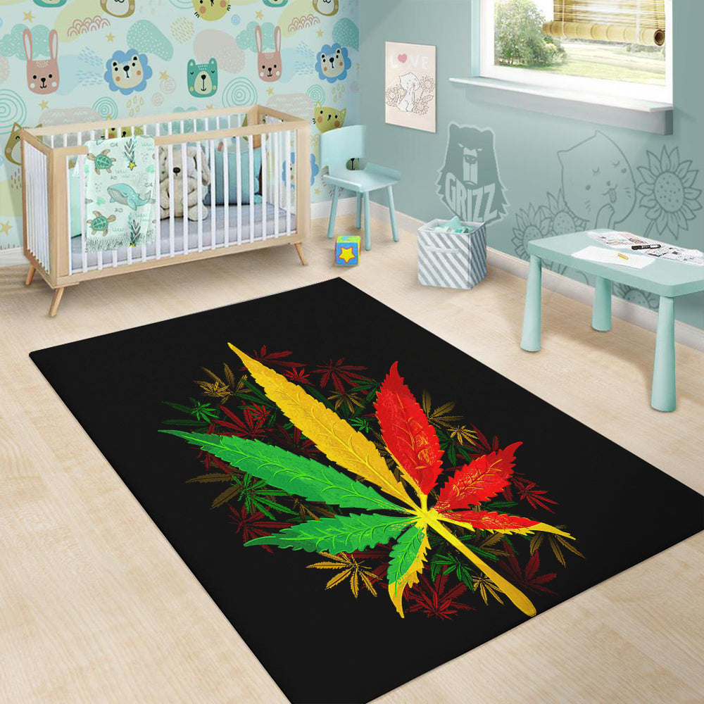 Rasta Cannabis Print Floor Mat-grizzshop