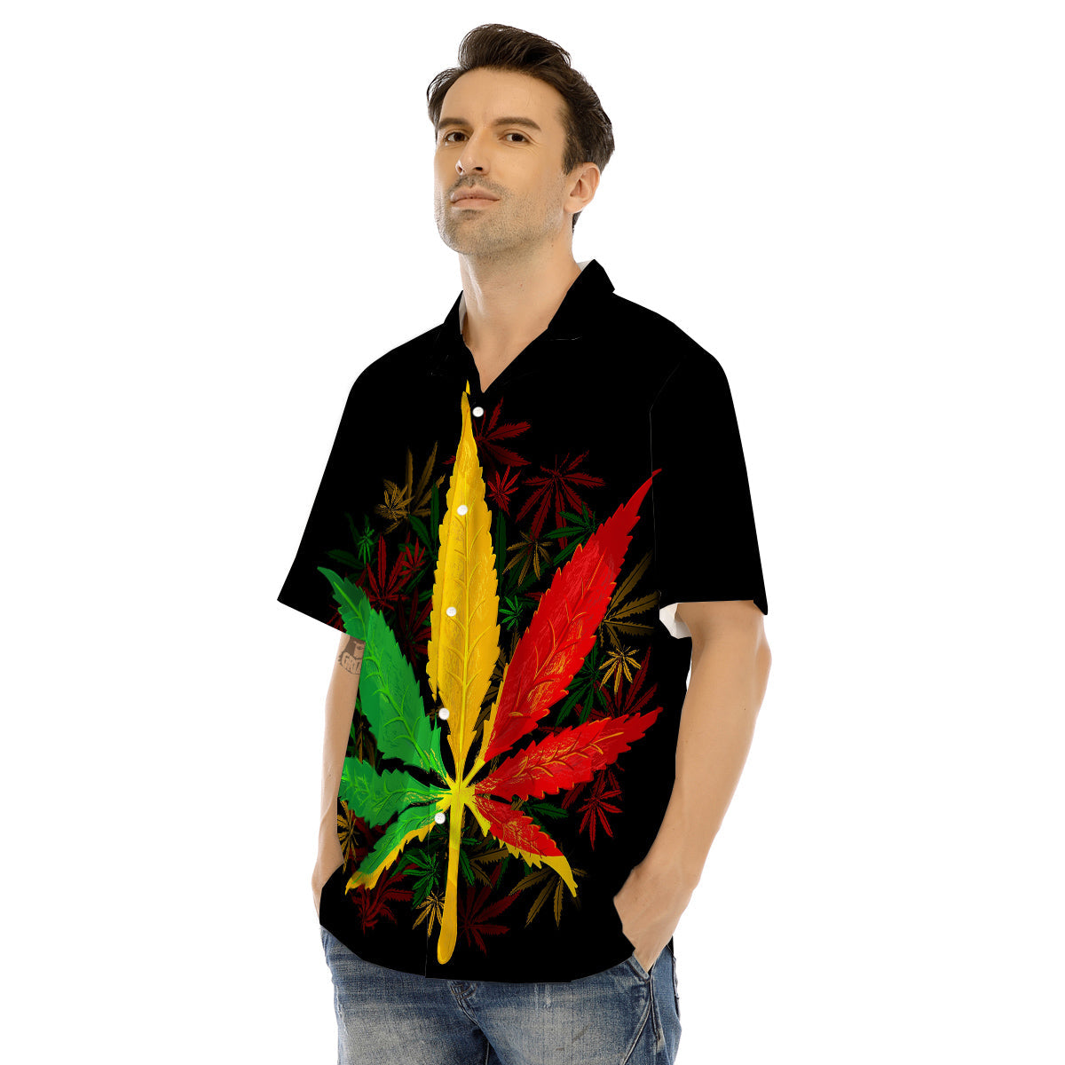 Rasta Cannabis Print Men's Hawaiian Shirt-grizzshop