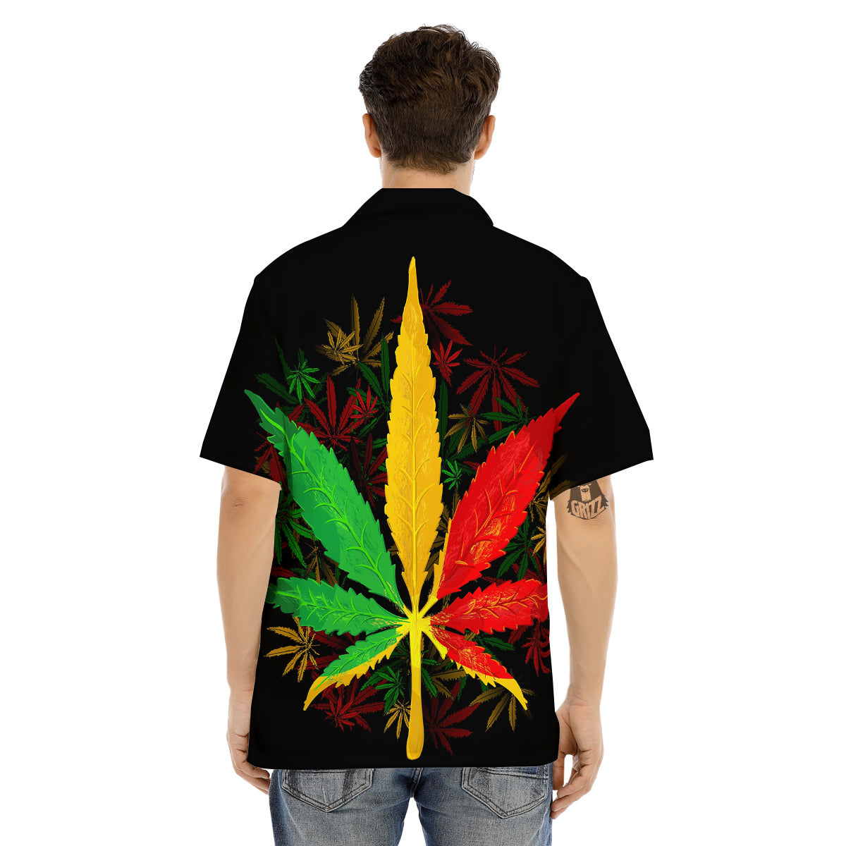 Rasta Cannabis Print Men's Hawaiian Shirt-grizzshop