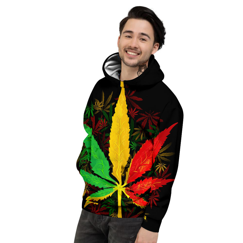 Rasta Cannabis Print Men's Hoodie-grizzshop